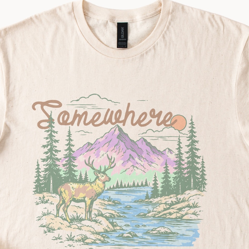 Woodcut Style Deer Vintage Style Boho Tee